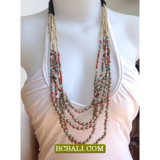 Five Strand Multi Color Beads Necklace