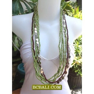 Long Strand Beaded Necklace Charm Design Bali Style