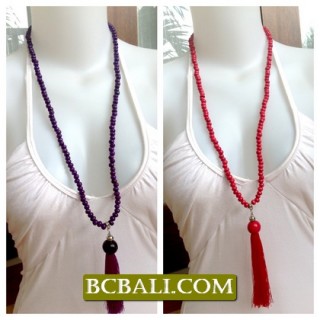 Wooden Beaded Tassel Necklaces Bali