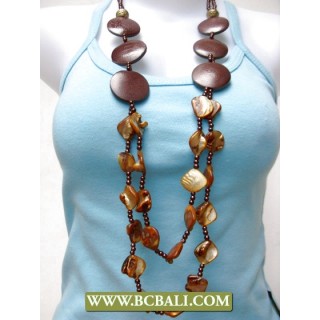 Bali Layered Necklace Wood mix Shells 