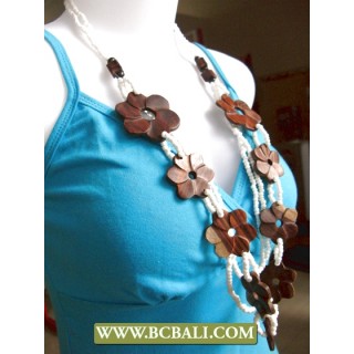  Bali Multi Strand Beads Wooden Flower Necklace