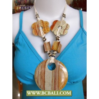 Bali Natural Wood Pendants Necklace Chain Flower