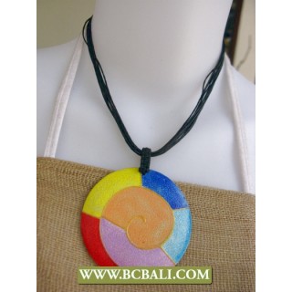 Multi String Necklace Pendants Wood Painted