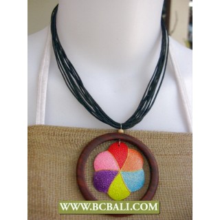 Strings Necklace Wooden Pendant Painted