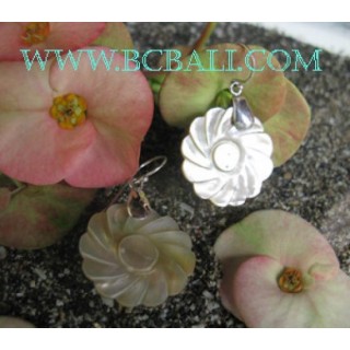 Silver Earrings Seashells Carved Flower