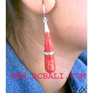 Organic Red Coral Shells Silver Earring