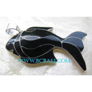 Black Fish Shell Pendant Silver