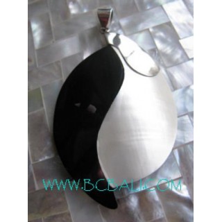 Black White Silver Shell Pendant