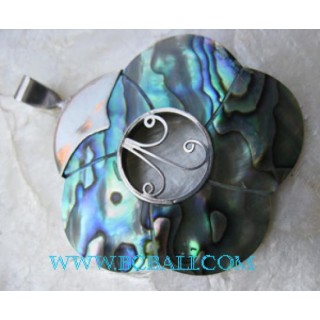 Floral Paua Shell Pendant Silver