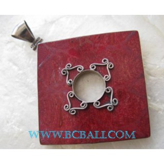 Red Coral Square Silver Pendant