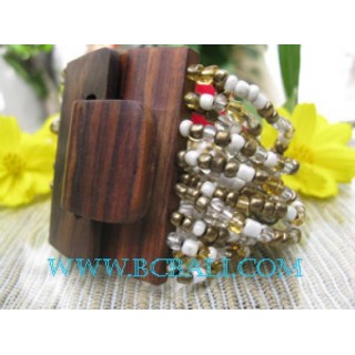 Golden Bead Bracelet With Buckle Wood