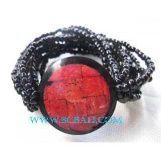 Red Coral Bead Bracelet Resin