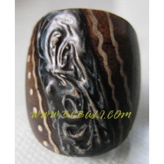 Wooden Balinese Design Rings Painted