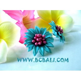 Blue Flower Ear Plugs From Leather Material