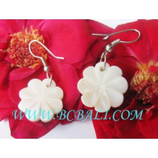 Bone Earring Floral Carved