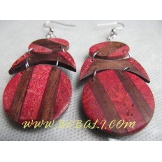 Earring Red Coral Wood