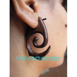 Earring Wood Carved Spiral