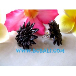 Flower Motive Leather Earrings