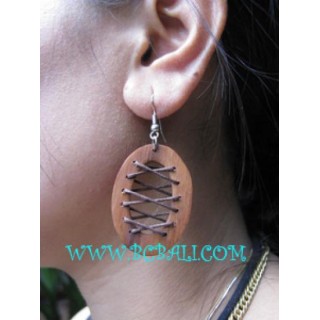 Oval Wood Earrings Leather