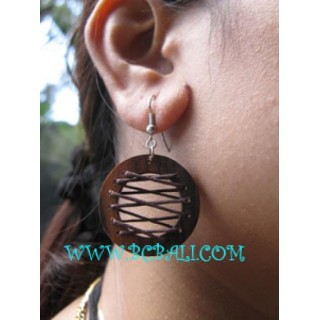 Wooden Ball Earrings Leather