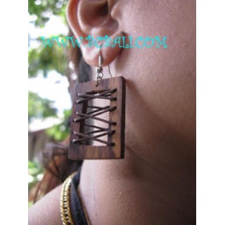 Wooden Square Leather Earring