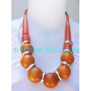 Wood Orange Ball Necklaces