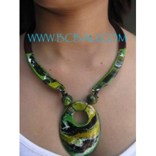 Wooden Abstract Painting Necklaces