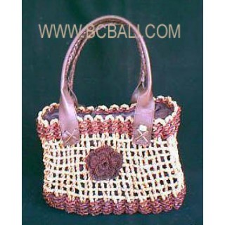 Straw Bags Handle Leather