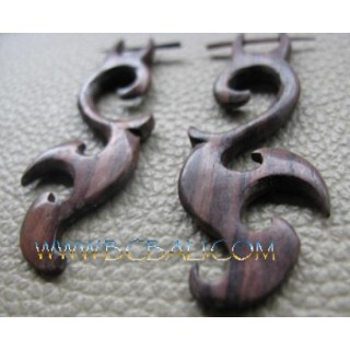 Wood Tribal Earrings Carving Sickles Claw