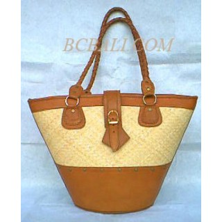 Leather Rattan Handbags Natural