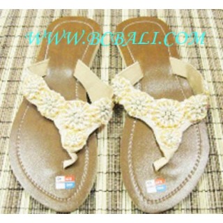 Beige Bead Shoes Sandals