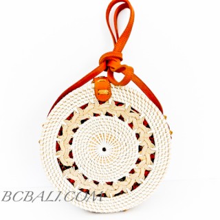 Ata Rattan Circle  Bags White & Red Lining Design Braid Gendhis