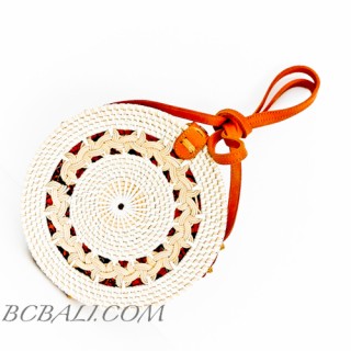 Ata Rattan Circle  Bags White & Red Lining Design Braid Gendhis