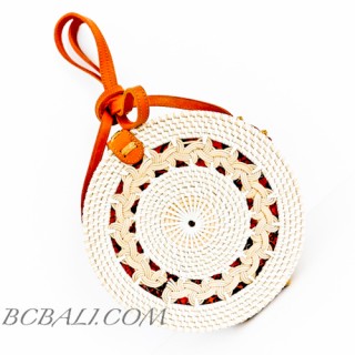 Ata Rattan Circle  Bags White & Red Lining Design Braid Gendhis