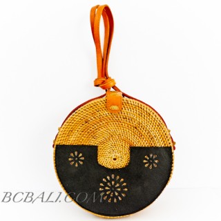 New Colection Inovate Circle Rattan Bags With  Leather Outer  Deco