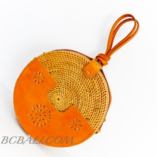 New Colection Inovate Circle Rattan Bags With  Leather Outer  Deco