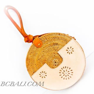 New Colection Inovate Circle Rattan Bags With  Leather Outer  Deco