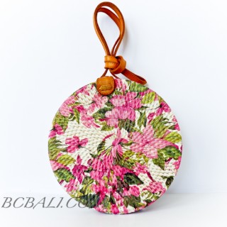 Circle Rattan Sling Bags Bali With Flower Decorations Handmade