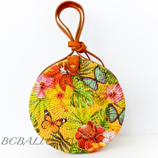 Circle Rattan Sling Bags Bali With Flower Decorations Handmade