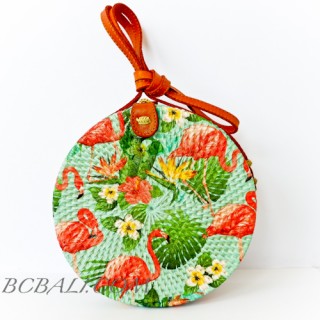 Circle Rattan Sling Bags Bali With Flower Decorations Handmade