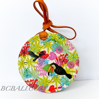 Circle Rattan Sling Bags Bali With Flower Decorations Handmade