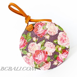 Circle Rattan Sling Bags Bali With Flower Decorations Handmade