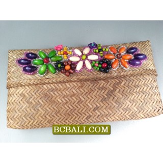 Beaded Rattan Natural Wallet Purses Design