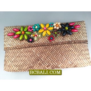 Beaded Rattan Natural Wallet Purses Design