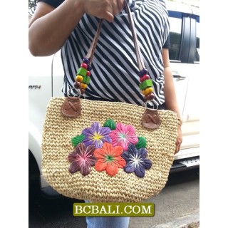 Embroidery Handmade Straw Bags Flowers