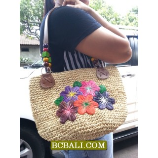 Embroidery Handmade Straw Bags Flowers