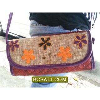 Jute Wallet Purses Natural Flowers