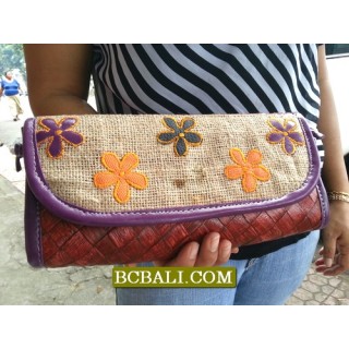 Jute Wallet Purses Natural Flowers