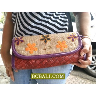 Jute Wallet Purses Natural Flowers