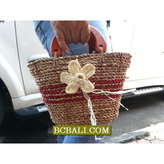 Kids Straw Handbags Flower Handmade